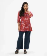 Red Satin Georgette Short Tunic - Image 3