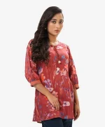 Red Satin Georgette Short Tunic